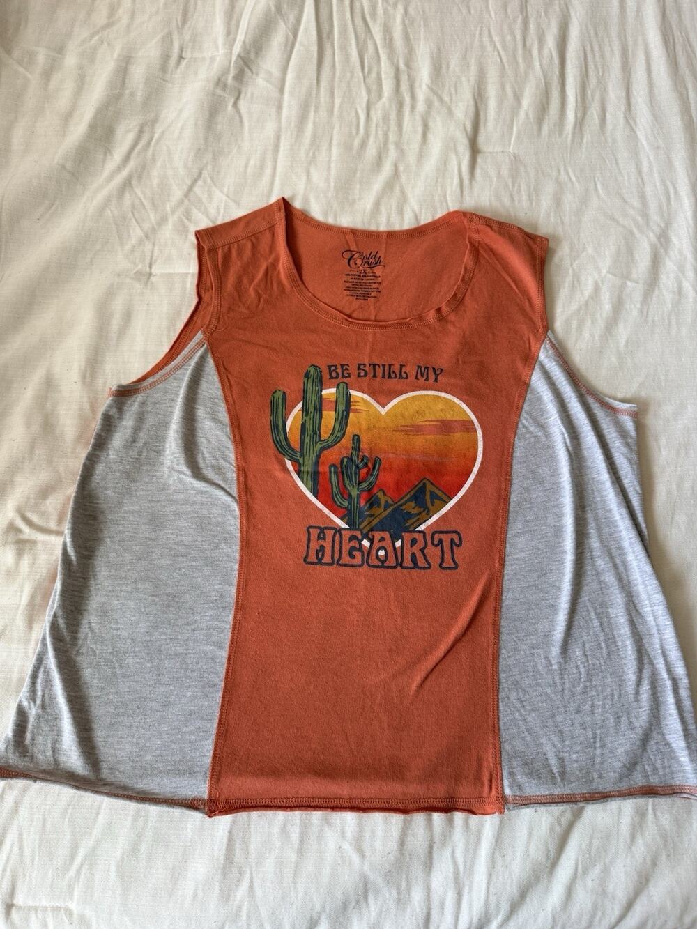 Cold Crush women's tank top heathered gray and rust-orange color-blocked desert
